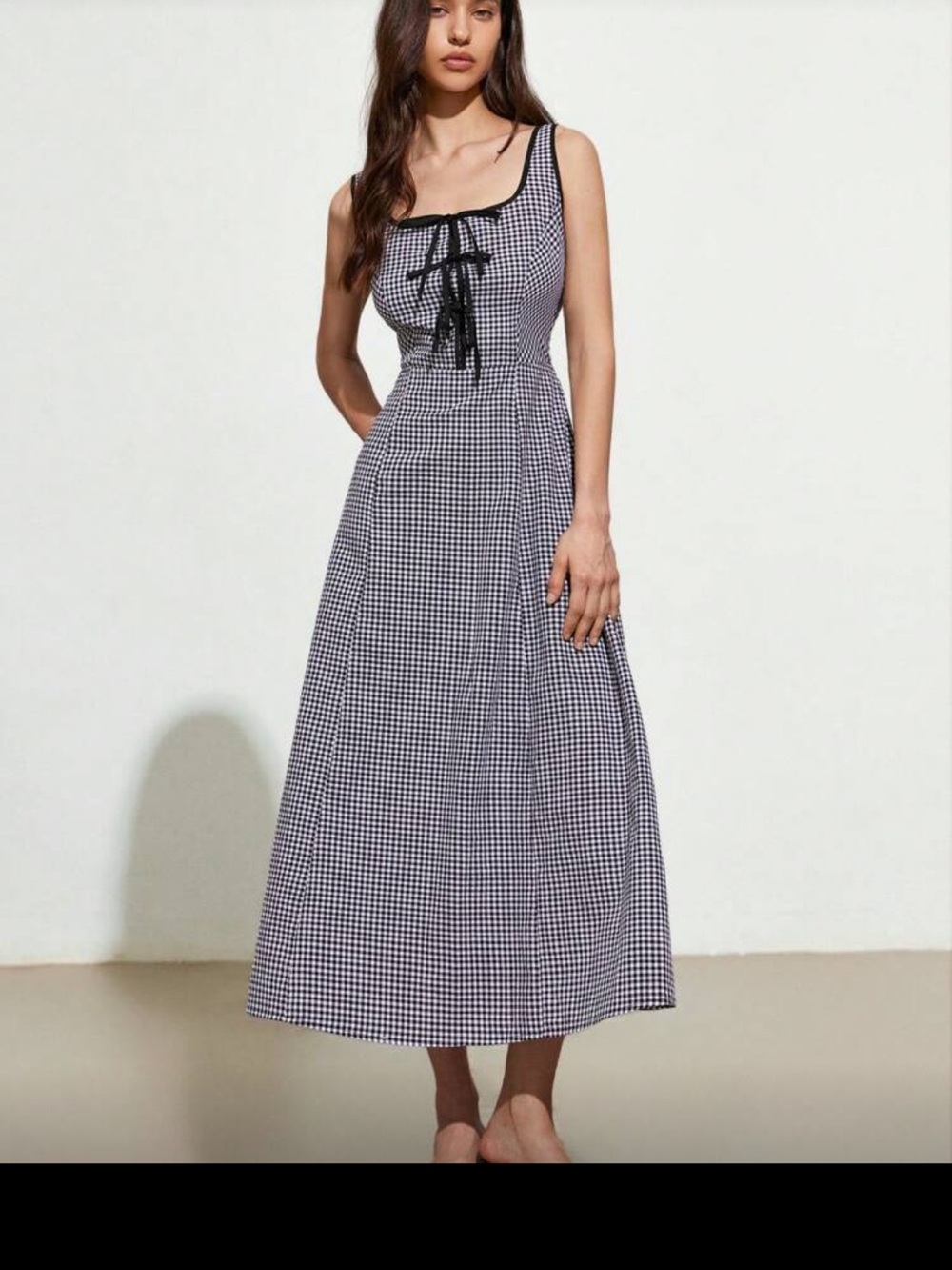 SHEIN Black & White Gingham Tie-Front Maxi Dress